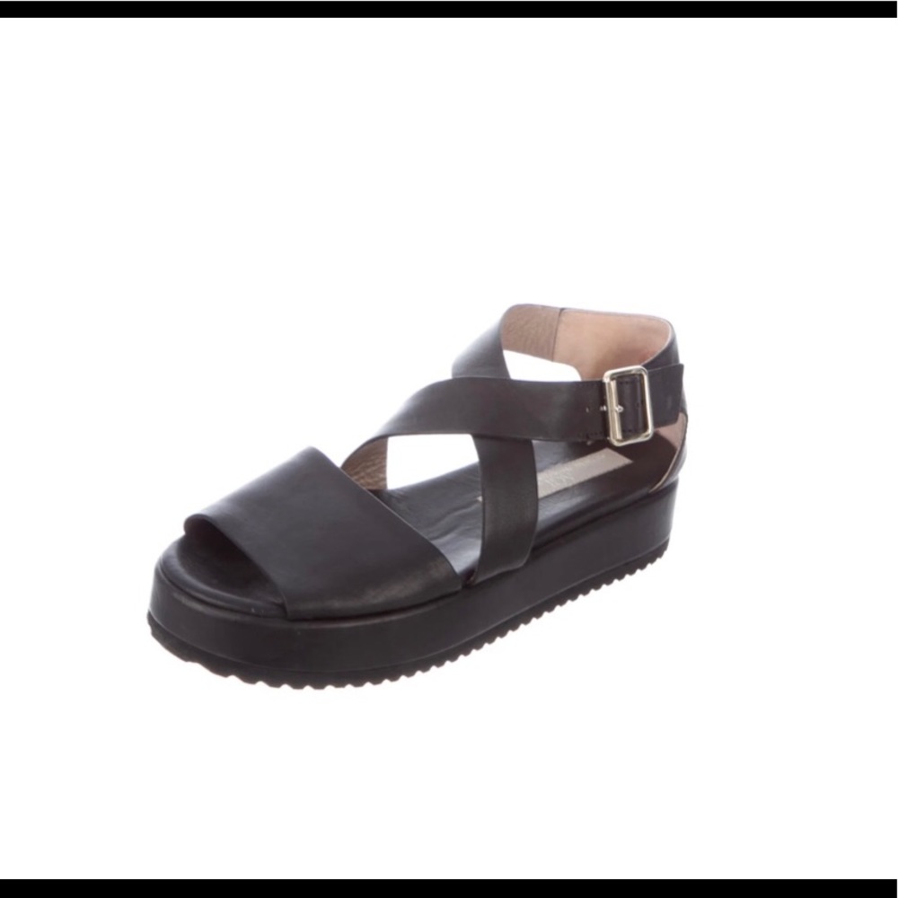 AGL Black Leather Flatform Sandals
